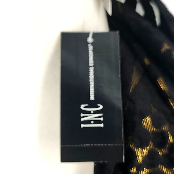 INC Animal Print Velvet Fringe Black Gold One Size Scarf - Picture 4 of 4